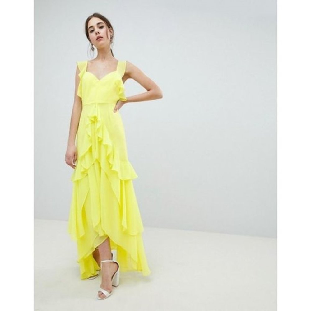 NWT Asos Yellow Backless Chiffon Maxi Dress - Sz 8